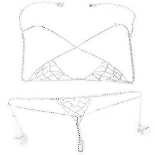 7x1 conjunto sexy bikini joyería cristal rhinestone cadena sujetador lencería halter top cuerpo cadena