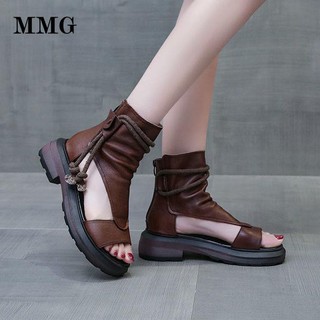 ₪✵♞Roman shoes women s summer casual fashion 2021 new high-top increased slope heel sandals soft leather thick-soled fish mouth sandals