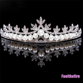 Fuelthefire Rhinestone Tiara banda de pelo nupcial perla princesa fiesta corona diadema boda