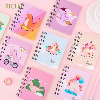 RICHIE Portable A7 Notebook Kawaii Mini Pocket Book Ring Binder Spiral Notebook Daily Weekly Planner Time Organizer Korean Stationery Cartoon Blank Paper Diary Book Coil Notepad