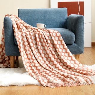 Homeplus - manta de hilo de punto nórdico (Selimut) en la cama, sofá a cuadros, viajes, TV, siesta, mantas suaves, toalla de cama, tapiz a cuadros, toalla de sofá, funda