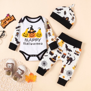 Twice**infant Baby Boys Halloween letra mameluco body+Pumpkin dibujos animados pantalones trajes