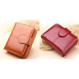 2 piezas elegante cartera de las mujeres de la moda bolso femenino cartera de cuero multifunción bolso pequeño bolsillo, marrón y rojo