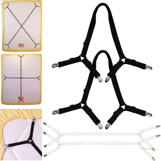 2 Pcs Sheet Bed Adjustable Suspenders Crisscross Band Straps Grippers Mattress Duvet Elastic Fasteners Clips