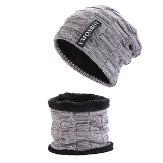 ✫Hy✡Gorro de invierno sombrero bufanda conjunto de lana caliente forrada de punto cráneo gorra con calentador de cuello para hombres mujeres