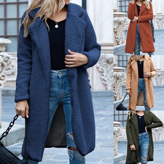 ganale mujer invierno de imitación de lana de manga larga solapa abrigo caliente chaqueta abierta frontal abrigo