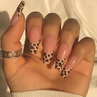 Press on nails leopardo largo ballet uñas falsas uñas uñas uñas uñas productos de uñas francés (1)