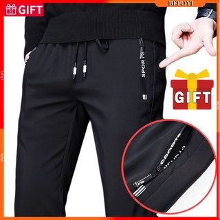 Pantalones Casuales Para Hombre/Deportivos Elásticos Con Cremallera De Secado Rápido Rectos De Seda De Hielo Liso