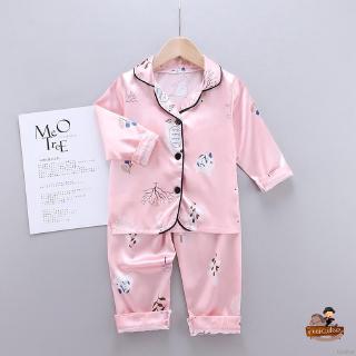 Ruiaike bebé niños niñas niños lindo oso impresión ropa de dormir pijamas conjunto de manga corta/largo pantalones de seda satén pijama (1)