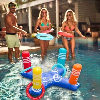 ETTIE Adults Ring Toss Game Children Inflatable Ring Toys Swimming Pool Floating Ring Inflatable Beach Toy Party Props Water Toy Ring Toys 4PCS Rings Throw Pool Game/Multicolor