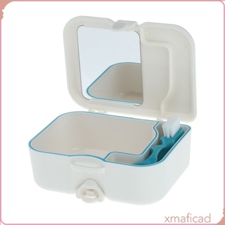 Estuche de dentadura porttil con caja de contenedor de almacenamiento de dientes de cepillo de espejo incorporado (9)