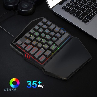 Utake Mini 35 teclas RGB retroiluminación pequeño teclado de una sola mano para juegos de juegos de teléfono móvil comer pollo