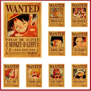 ¡simy Nuevo!17 juegos opcionales: póster de una pieza Luffy Wanted Zoro Nami Franky Boa Law decoración de pared impresiones Vintage papel Kraft pinturas decorativas YP