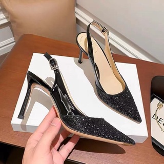 2021 zapatos De Primavera y otoño nuevas sandalias apuntadas para mujer palabra con tacón estiletto Elegante Vestido De plata zapatos