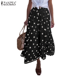 ZANZEA Women Elastic Waist Casual Polka Dots Print Maxi Skirts
