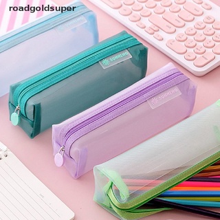 rgj school mesh estuches kawaii lindo color sólido transparente caja de lápices escuela super (8)