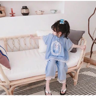 Niña congelado disfraz vestido niña pijamas verano pijamas de algodón conjunto de manga corta camisa + pantalones ropa de niños Baju Tidur (2)