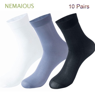 NEMAIOUS 10 Pairs/pack Elastic Men's Sock Solid Color Stripe Ultra-thin Summer Socks Business Black Casual Male Soft Breathable Crystal Silk/Multicolor