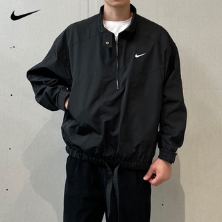 Nike100 % Auténtica Chaqueta De Los Hombres De Costura Media Cremallera Con Cordón A Prueba De Viento Cortavientos Impermeable