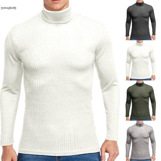 Tops fondo camisa de cuello alto de manga larga de los hombres de poliéster jersey de invierno