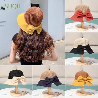 suqii mujeres gorra de playa bowknot viseras sombrero de sol anti-uv portátil verano ancho ala plegable cubo sombrero/multicolor