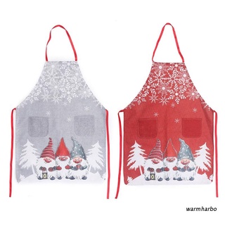 warmharbo Christmas Gnome Snowflake Print Apron Women Men Cartoon Kitchen Bib with Front Pockets for Cooking Baking Gardening Grilling BBQ