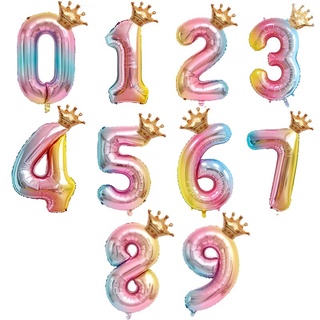 Globos gigantes de número de corona de princesa Globos digitales arco iris de 32 pulgadas para decoración de fiesta de cumpleaños