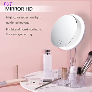 poner espejo de maquillaje con luces y almacenamiento 10x aumento espejo cosmético tocador
