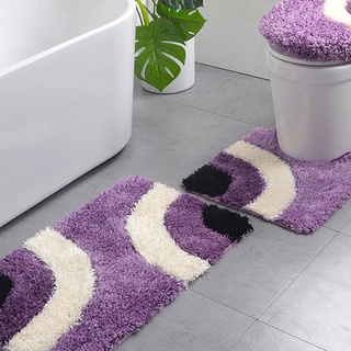 MAR3 3Pcs/Set Geometric Plaid Bathroom Rug Flocking Absorbent Bath Mat Toilet Cover (6)