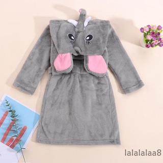 Laa8-yh Unisex niños con capucha vestido de dormir, manga larga gruesa bata de baño con sombrero de elefante (3)