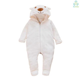 [para bebé] mamelucos con capucha de un solo pieza otoño invierno coral forro polar pijamas unisex mono disfraces (blanco, oso)