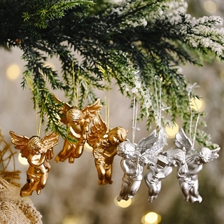 6 piezas año nuevo navidad oro plata ángel muñecas árbol de navidad adorno decoraciones para el hogar navidad colgante niños regalo [jane eyre] (1)