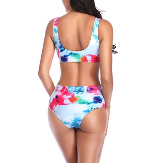 gooditem mujeres tie dye floral inalámbrico acolchado sujetador de cintura alta bragas bikini traje de baño (8)
