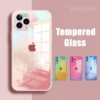 【NEW】watercolor case iphone 13 11 12 pro max 7 8 plus SE 2020 X XS MAX XR 11 pro max 12 mini tempered glass case silicone full cover
