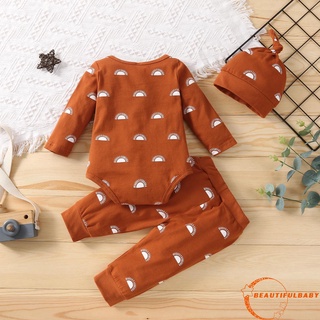 B: 3 piezas de trajes de sol recién nacidos, manga larga, pijama de cuello redondo, pantalones y gorra anudada (3)