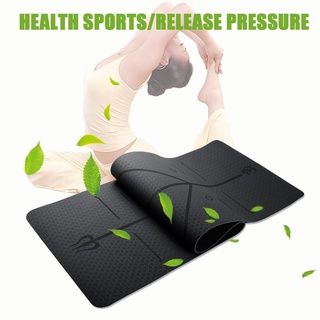 tpe fitness - alfombrilla de yoga antideslizante para deportes, gimnasio, con línea de posición (negro)