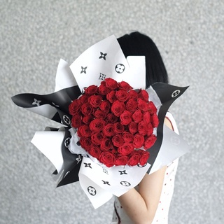 Papel de regalo de flores blanco y negro Noble ramo de embalaje 58cm