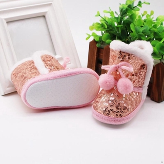 iu invierno caliente zapatos de terciopelo bebé lentejuelas de felpa bola diseño de suela suave botas de bebé zapatos de niño (6)