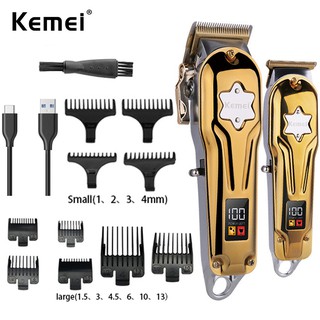 kemei clippers para hombres inalámbrico cierre corte t-blade trimmer kit profesional de corte de pelo combo peluquería