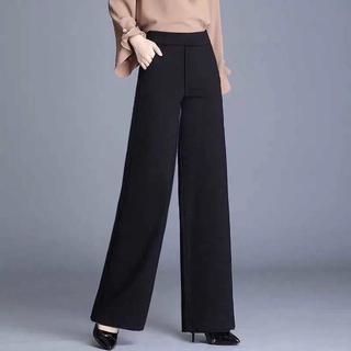 Negro moda alta cintura verano estilo delgado recto suelto ancho pantalones de pierna (1)