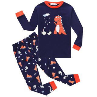 niños de dibujos animados dinosaurio impresión pijamas top + pantalones conjunto de ropa