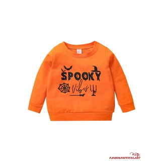 O-l niños sudadera de Halloween, letras de impresión cuello redondo mangas largas jersey para niñas, niños, 6 meses a 4 años