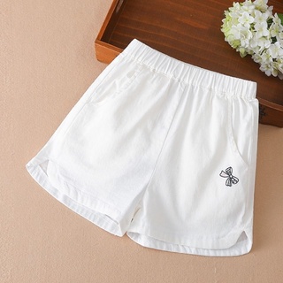 Pantalones cortos de los niños de la niña de los deportes cortos de verano delgado estilo chino bordado niña blanca de algodón estilo occidental pantalones de los niños ropa de verano