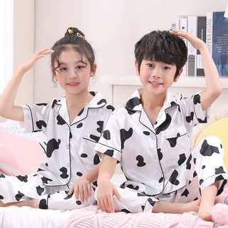 Pijamas niños ropa de dormir de satén pijamas conjunto de niña niño de dibujos animados de impresión ropa de dormir traje Baju Tidur Kanak kasut conjunto pijama niñas ropa Loungewear (7)