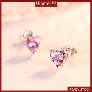 aretes simples de diamantes coloridos con forma de corazón personalidad a la moda
