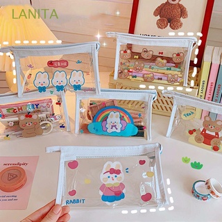 LANITA Kawaii PVC Cosmetic Bags Rabbit Cute Pencil Case Transparent PVC Bags Cute Transparent School Office Supplies Bear Large Capacity Multifunctional Pencil Bag