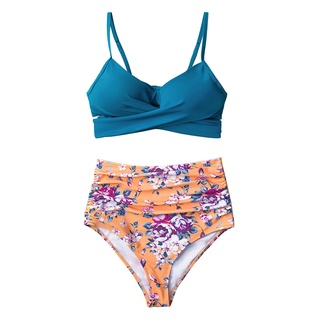 mujeres impreso push-up acolchado sujetador playa bikini conjunto traje de baño de cintura alta ropa de playa (2)
