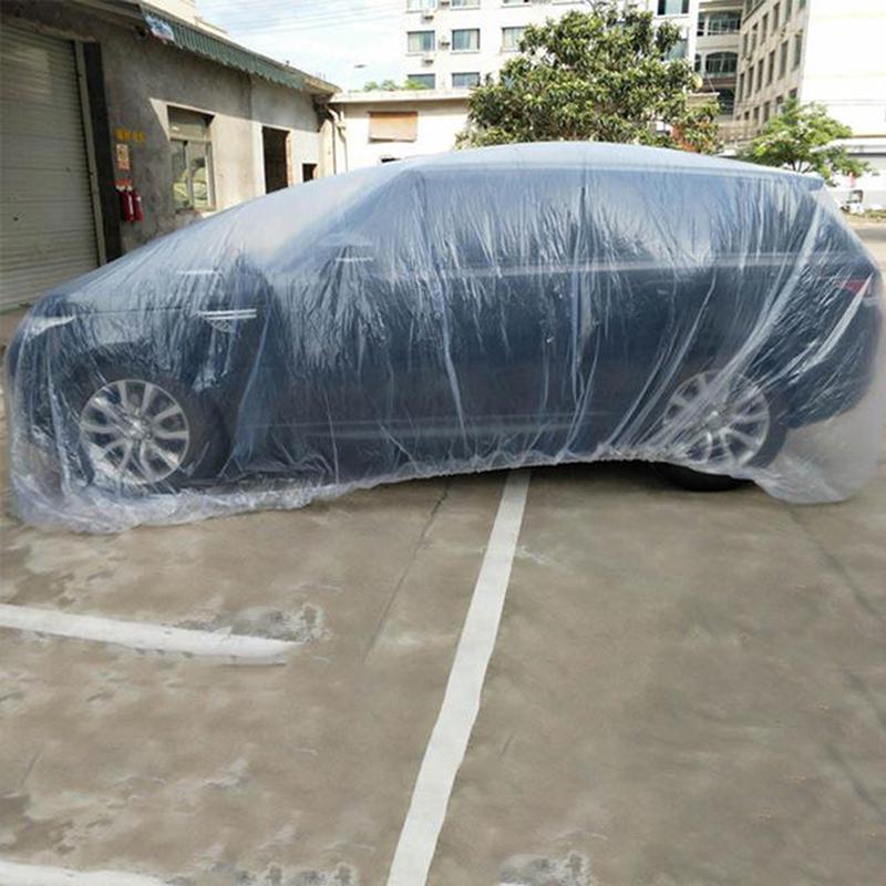 cubierta desechable de coche impermeable transparente de plástico a prueba de polvo cubierta de coche cubiertas de lluvia