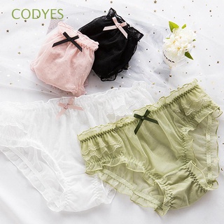 CODYES Sexy Mesh Panties Seamless Briefs Lingerie Underpants Lace Hollow Sweet Bow Mid-waist Underwear/Multicolor
