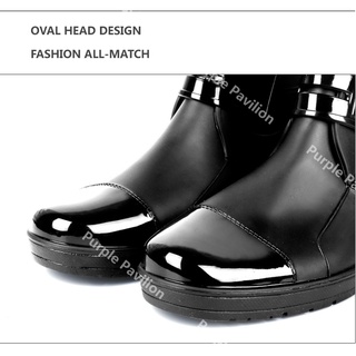 Botas de lluvia resistentes al desgaste de los hombres de fondo plano con Velcro antideslizante y zapatos impermeables (4)